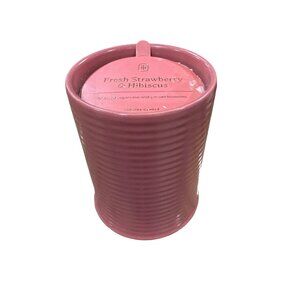 Fresh Strawberry & Hibiscus Scented Candle 14 Oz Ceramic Ribbed Jar